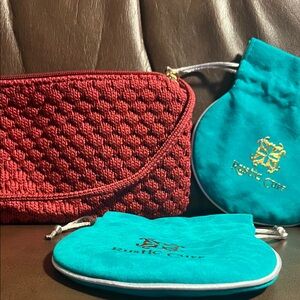 Rustic Cuff Drawstring Teal Jewelry Pouches (2) and SAK Red Clutch Bag
